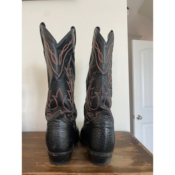 Vintage Tony Lama Pebbled Mens Black Full Grain Leather Boots Sz 9D 11560982 USA - Picture 4 of 5